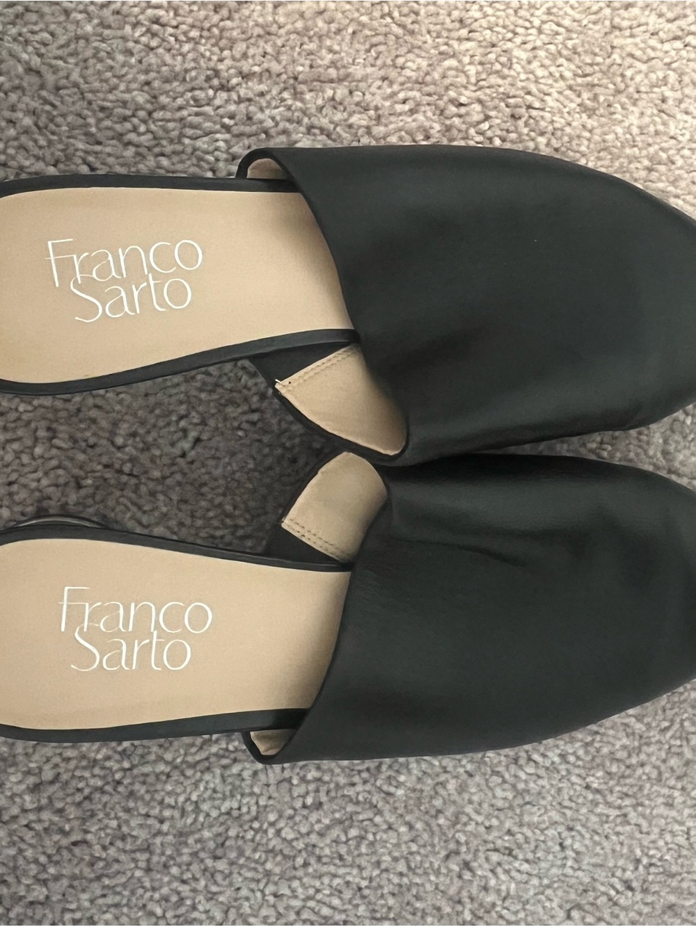 Franco Sarto Black Leather Slide Mules